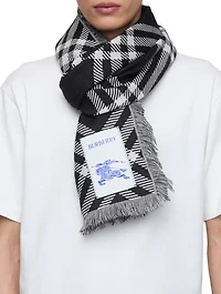 Wide Check Wool Silk Scarf