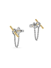 Dy Mercer® Petite Toggle Chain Stud Earrings In Sterling Silver With 18k Yellow Gold, 38.2mm