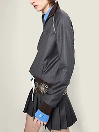Pinstriped Zipper Blouson Jacket