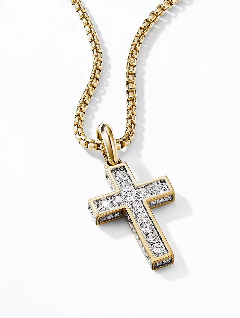 Streamline® Cross Pendant In 18k Yellow Gold With Pavé Diamonds