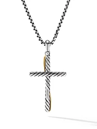 Crossover Cross Pendant In Sterling Silver With 18k Yellow Gold