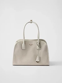 Medium Linen Blend And Leather Tote Bag