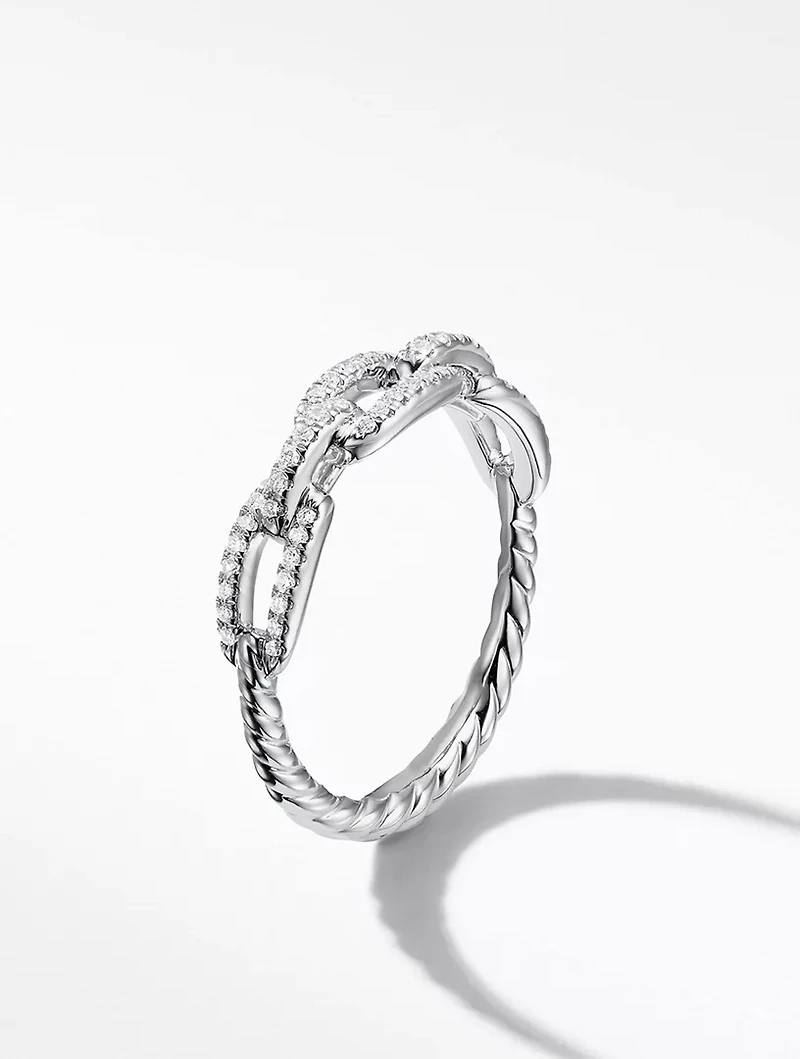 Stax Chain Link Ring 18k White Gold With Pavé Diamonds