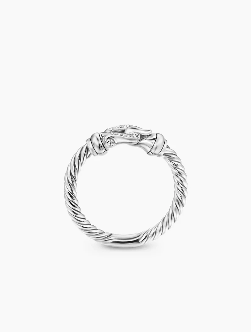 Petite Buckle Ring In Sterling Silver With Diamonds, 2mm