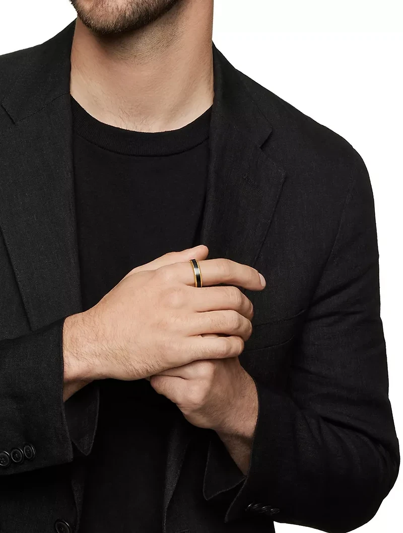 Beveled Band Ring 18k Yellow Gold With Black Titanium, 6mm