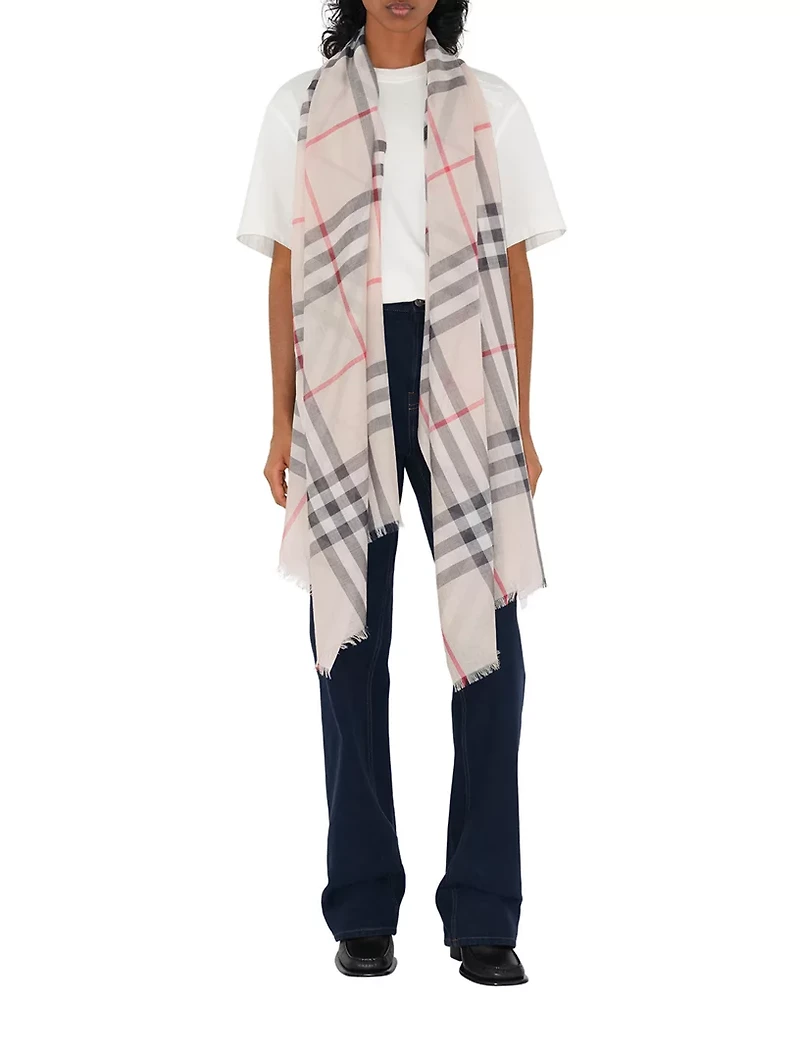 Check Wool Silk Scarf