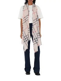 Check Wool Silk Scarf
