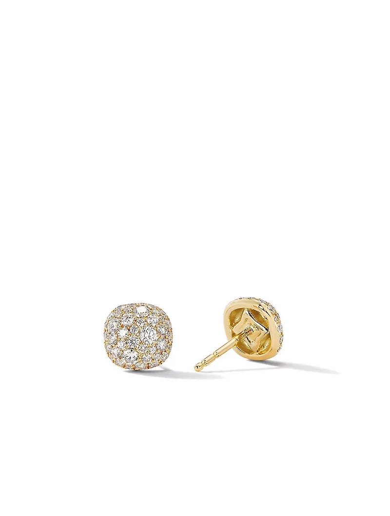 Cushion Stud Earrings In 18k Gold With Pavé Diamonds