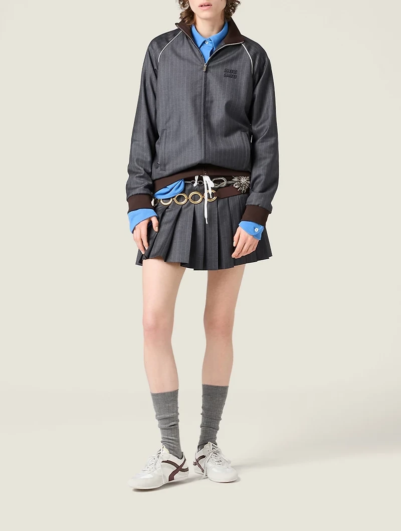Pinstriped Zipper Blouson Jacket