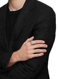 Maritime® Compass Signet Ring Sterling Silver With Center Black Diamond, 19.4mm