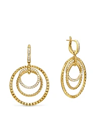 Crossover Trio Drop Earrings In 18k Yellow Gold With Diamonds, 35mm