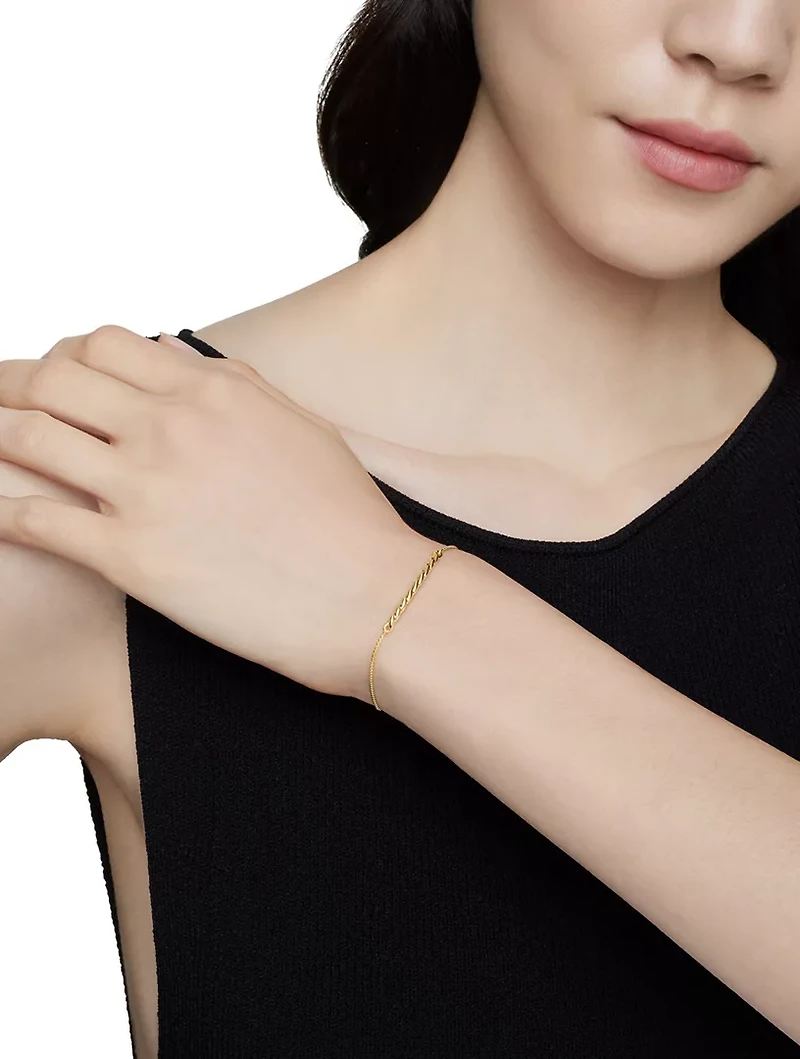 Petite Station Chain Bracelet In 18k Yellow Gold, 1mm