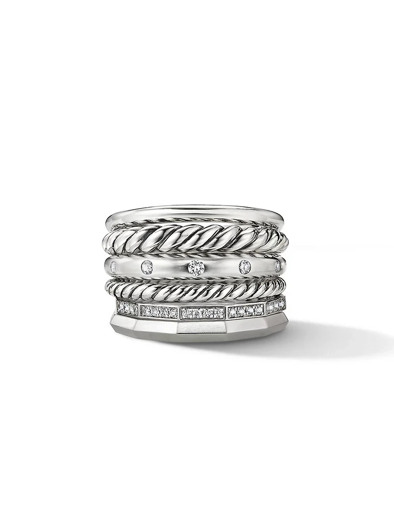 Stax Six Row Ring Sterling Silver With Pavé Diamonds