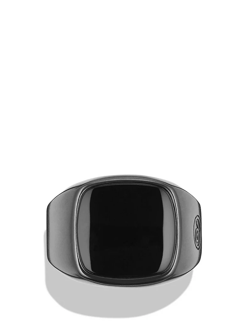 Exotic Stone Signet Ring Black Titanium With Onyx