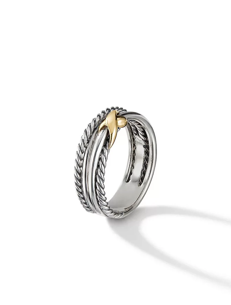 X Crossover Band Ring Sterling Silver With 18k Yellow Gold