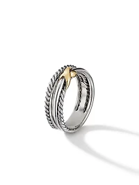 X Crossover Band Ring Sterling Silver With 18k Yellow Gold
