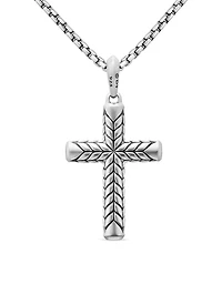 Chevron Cross Pendant In Sterling Silver With Black Diamonds, 36mm