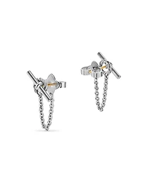 Dy Mercer® Petite Toggle Chain Stud Earrings In Sterling Silver, 38.2mm