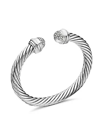 Classic Cable Bracelet In Sterling Silver With Pavé Diamond Domes, 7mm