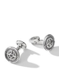 Maritime® Compass Cufflinks In Sterling Silver With Center Black Diamond