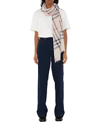 Check Wool Silk Scarf
