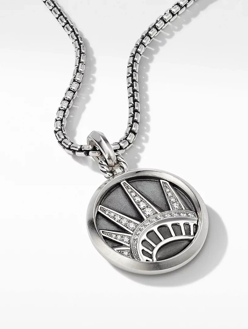 Nyc Statue Of Liberty Amulet In Sterling Silver With Pavé Diamonds