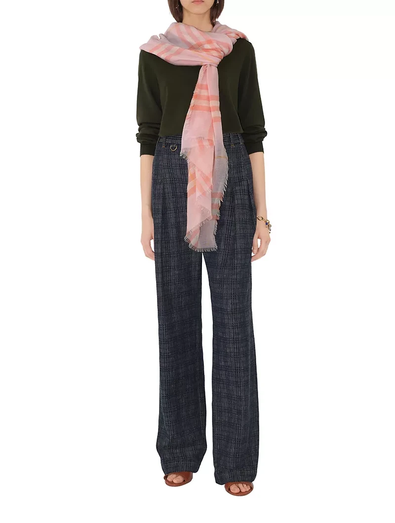 Wide Check Wool Scarf