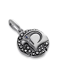 Cairo Falcon Amulet In Sterling Silver With Sapphire And Black Diamonds, 19mm
