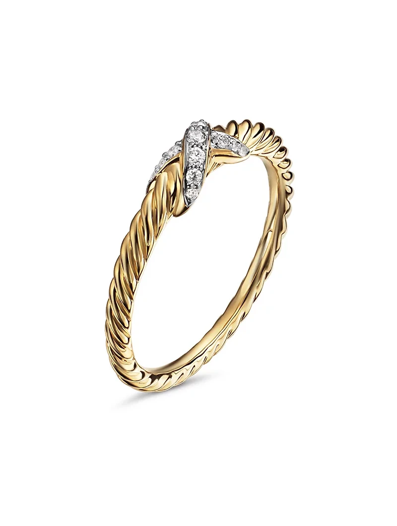Petite X Ring 18k Yellow Gold With Diamonds, 2.2mm