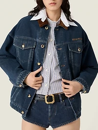 Flocked Denim And Velvet Blouson Jacket