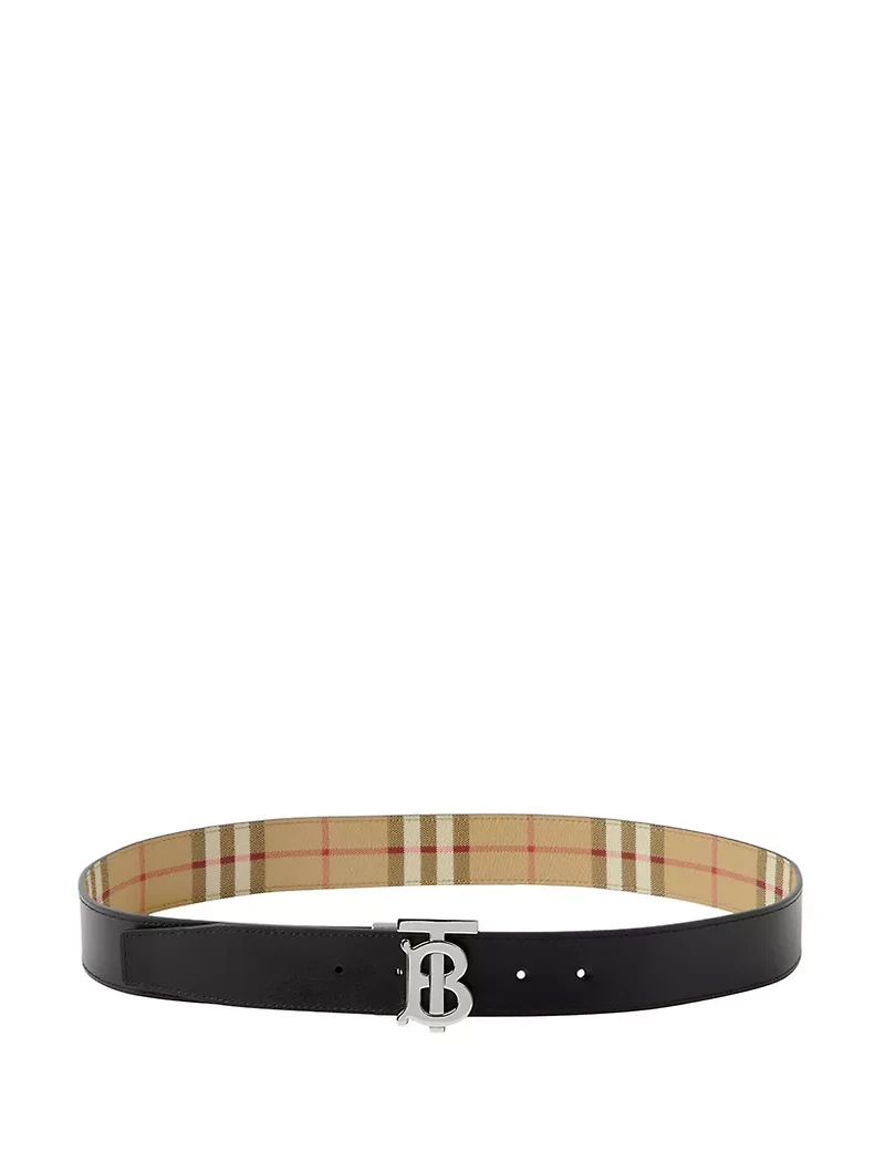 Check And Leather Reversible Tb Belt