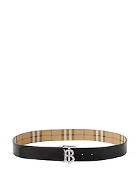Check And Leather Reversible Tb Belt