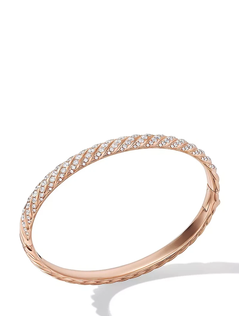 Sculpted Cable Bangle Bracelet 18k Rose Gold With Diamonds