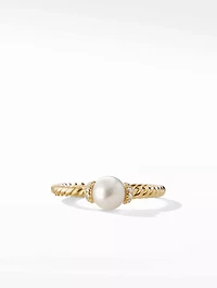 Petite Solari Station Ring 18k Yellow Gold With Pearl And Pavé Diamonds