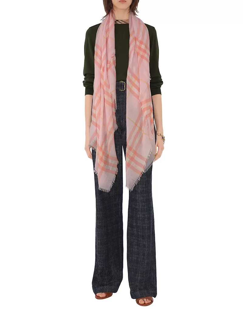 Wide Check Wool Scarf