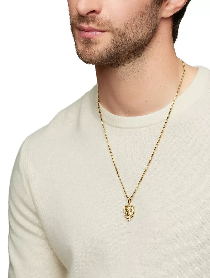 St. Michael Amulet In 18k Yellow Gold With Diamonds, 26mm