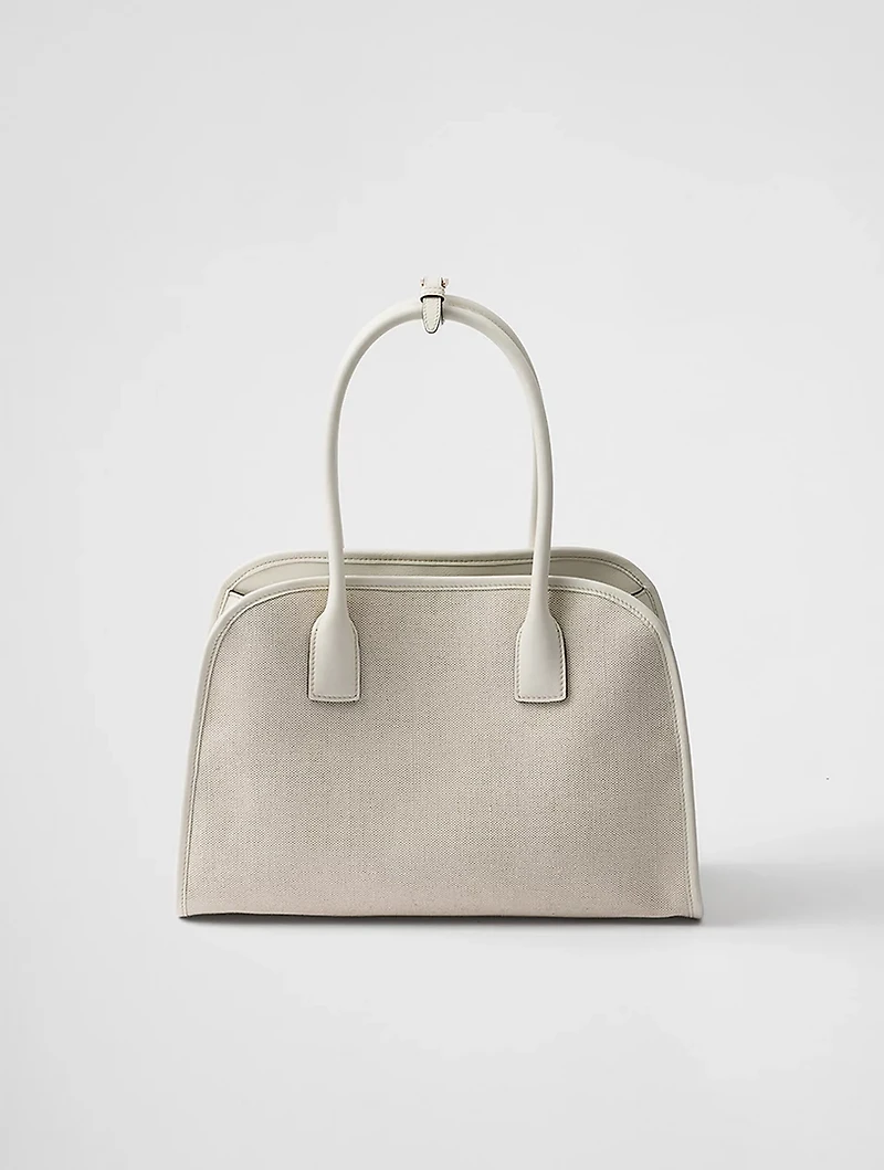 Medium Linen Blend And Leather Tote Bag