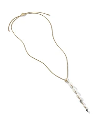 Pearl And Pavé Y Necklace In 18k Yellow Gold With Diamonds
