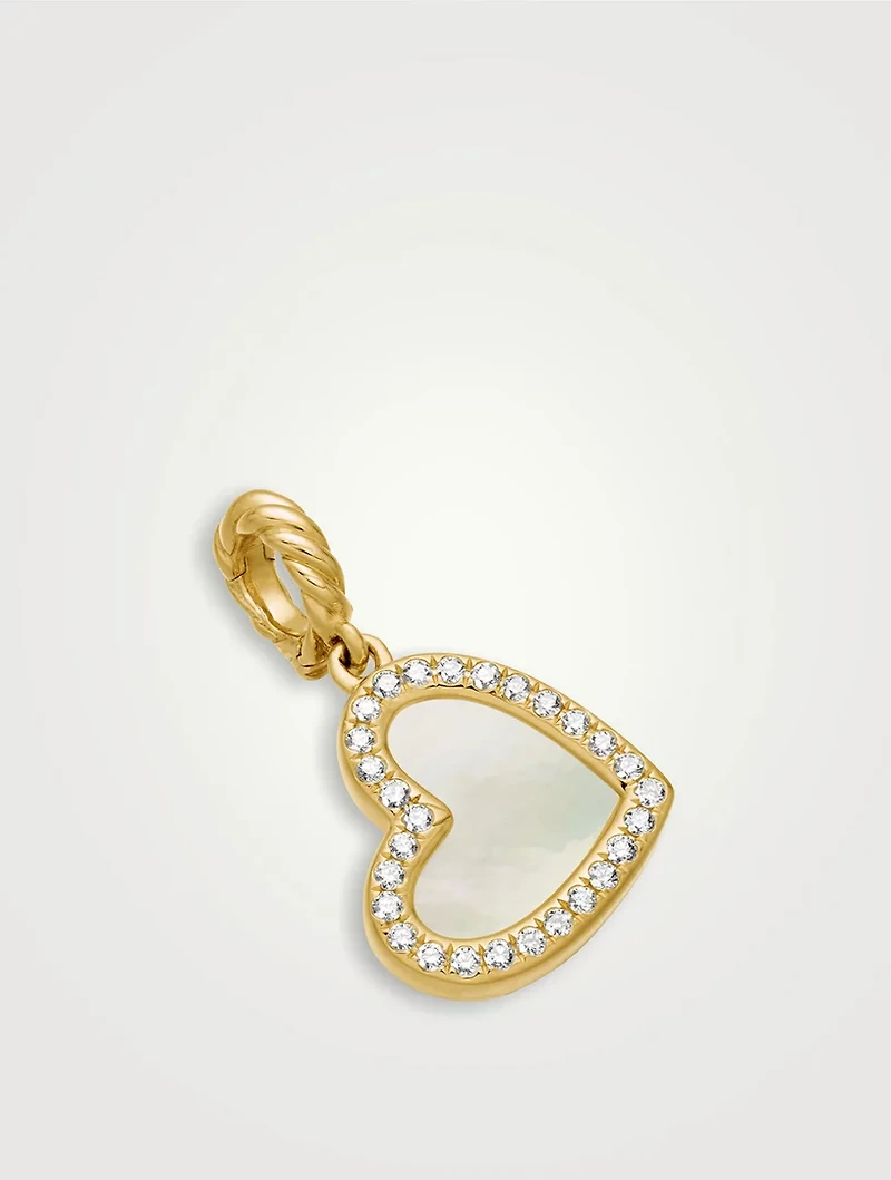 Dy Elements® Heart Pendant In 18k Yellow Gold With Mother Of Pearl And Diamonds, 19.5mm