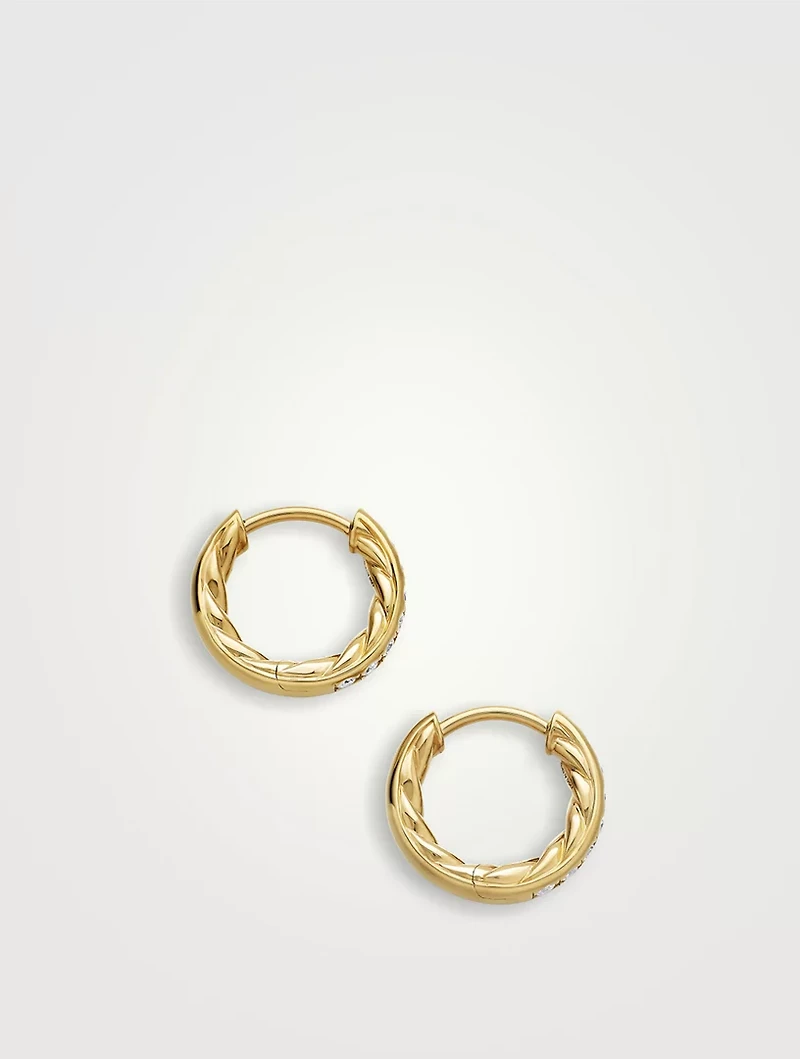 Pavé Huggie Hoop Earrings In 18k Yellow Gold With Diamonds, 13mm