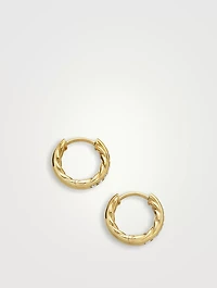 Pavé Huggie Hoop Earrings In 18k Yellow Gold With Diamonds, 13mm