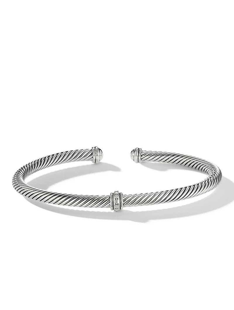 Cable Classics Center Station Bracelet Sterling Silver With Pavé Diamonds