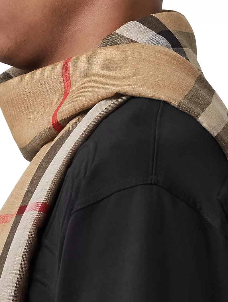 Check Lightweight Wool Silk Scarf