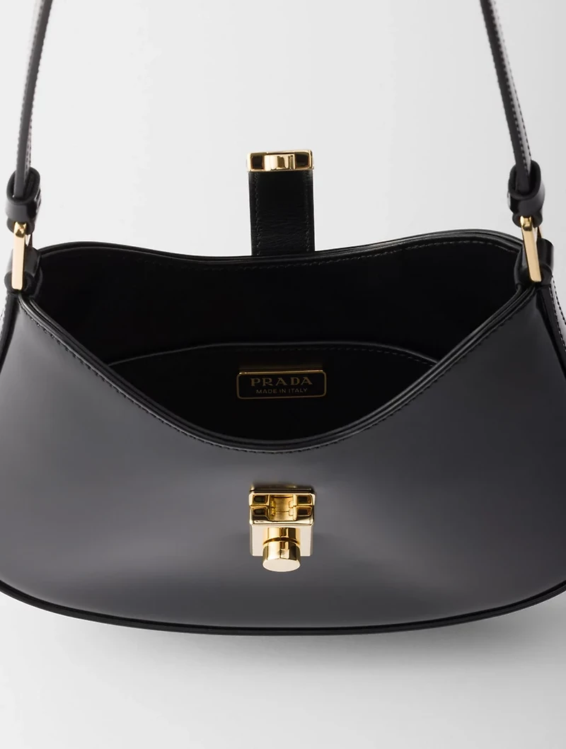Prada Cleo Brushed Leather Shoulder Bag With Clasp Closure
