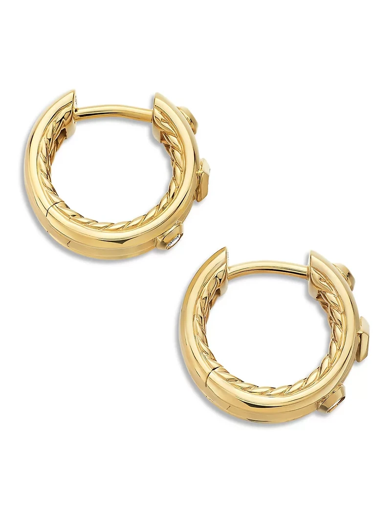 Modern Renaissance Huggie Hoop Earrings In 18k Yellow Gold With Diamonds, 12.3mm
