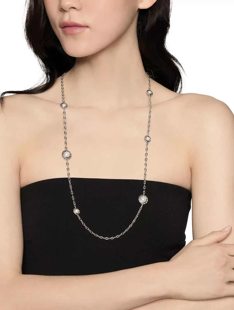 Pearl Classics Station Chain Necklace In Sterling Silver, 3mm