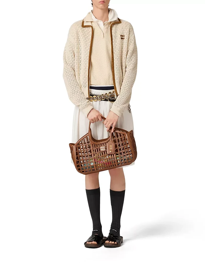Cotton And Suede Cardigan