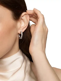 Crossover Hoop Earrings In Sterling Silver With Diamonds, 22.4mm
