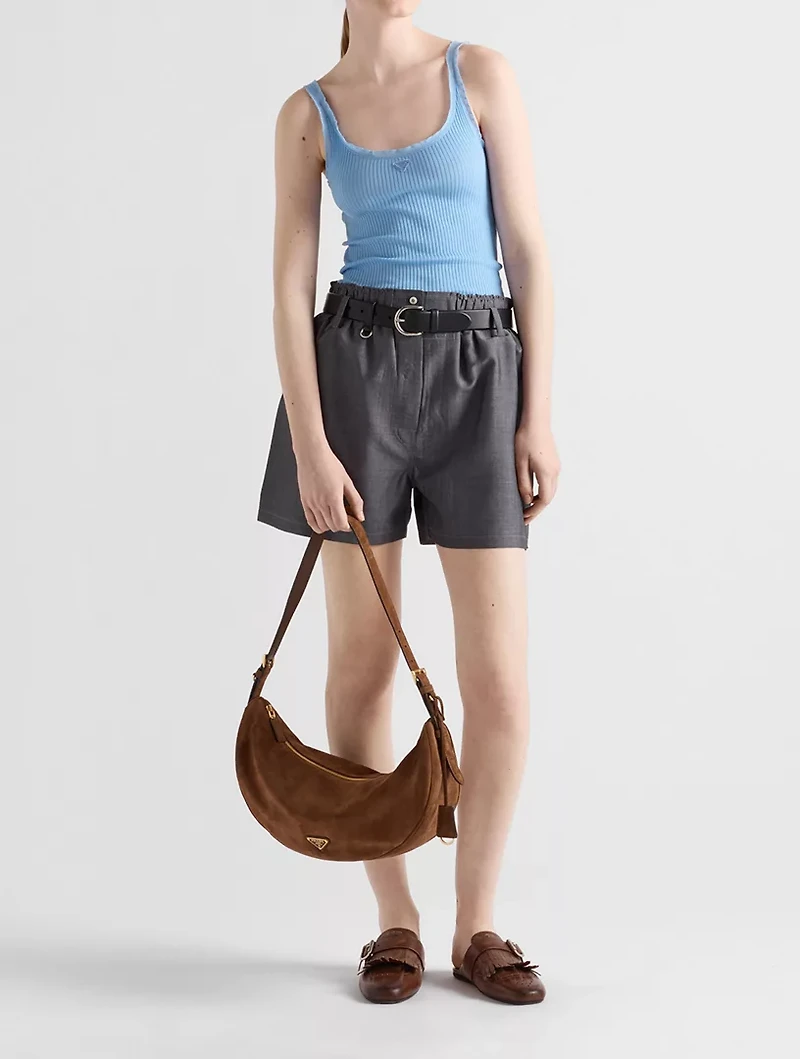 Prada Demi-lune Large Suede Shoulder Bag
