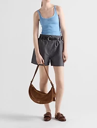 Prada Demi-lune Large Suede Shoulder Bag